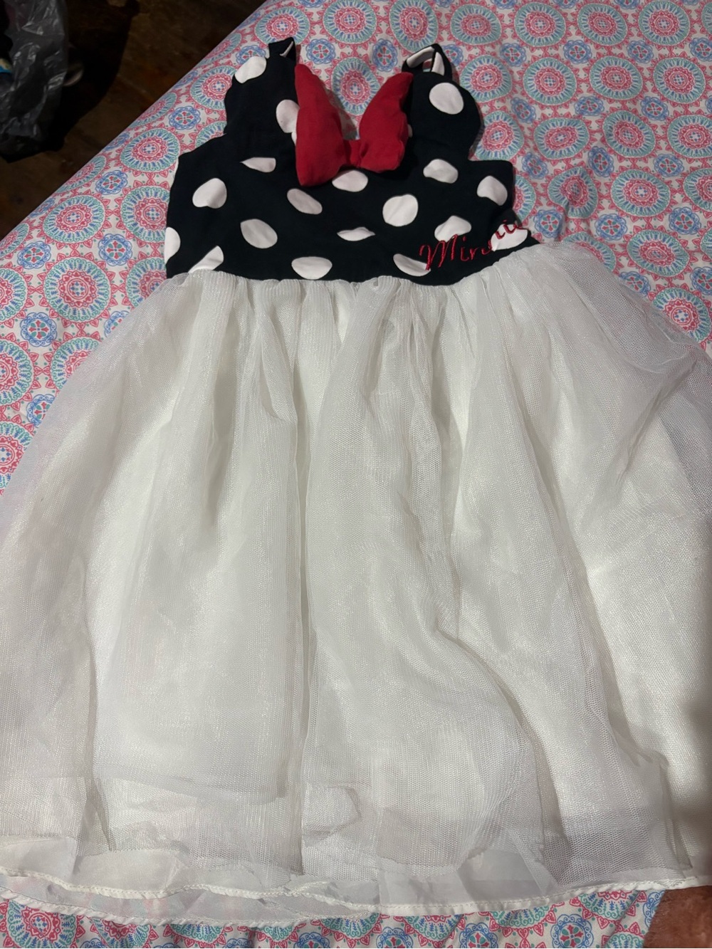 Disney Black & White Polka Dot Tulle Dress with Red Bow